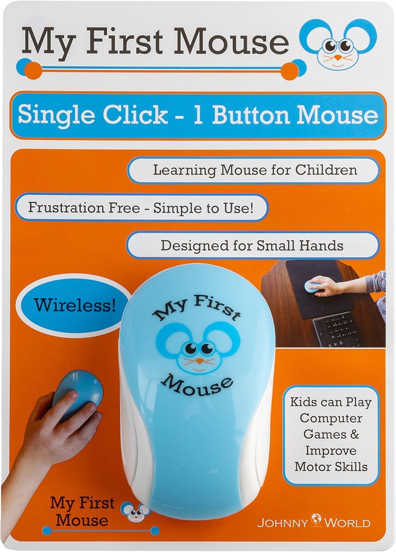Johnny World My First Wireless Mouse - Single Click, One Button, Designed for Small Hands and Early Learners. Perfect for Educational Computer Games - Image 1